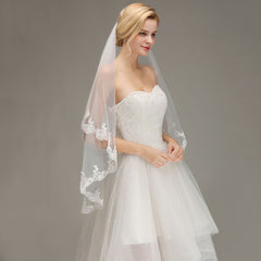 Two Layers Tulle Appliques Wedding Veil