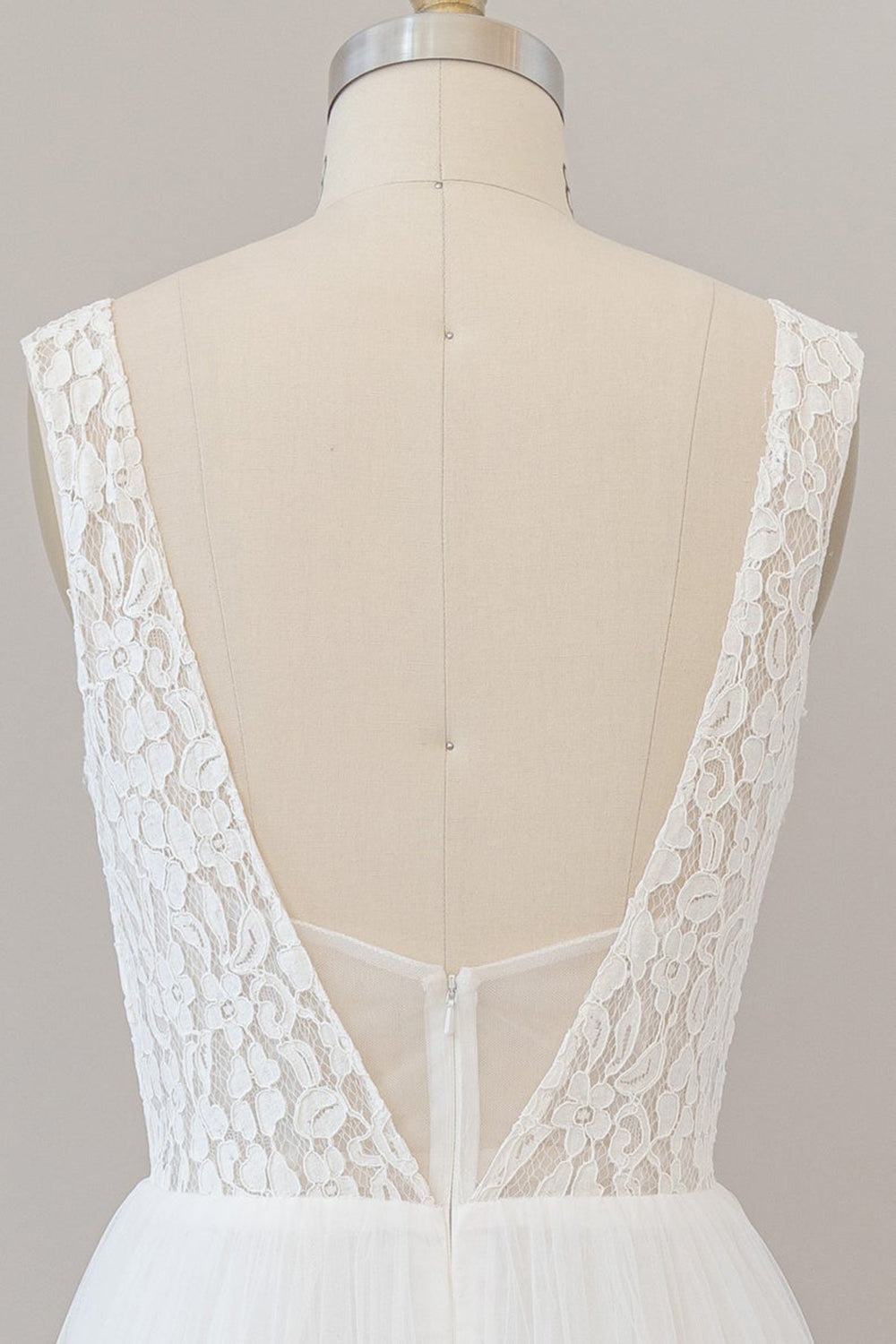 White Long A-line Straps V-neck Chiffon Open Back Wedding Dresses