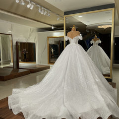 Gorgeous Long Ball Gowns Off the Shoulder Sequins Wedding Dress