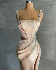 Sexy Long Mermaid Satin Prom Dress with Side Slit