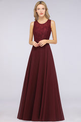 A-Line Chiffon Lace Jewel Sleeveless Hollowout Floor Length Bridesmaid Dress