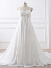 Plus Size Long Spaghetti Straps A-Line Ruffles Chiffon Wedding Dresses