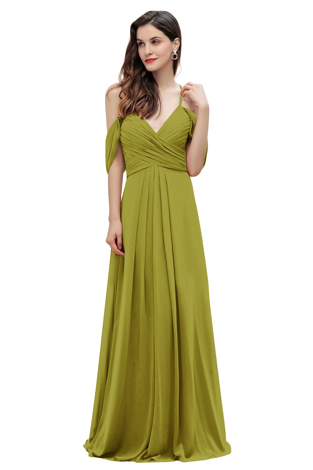Off the Shoulder A-Line V-neck Chiffon Bridesmaid Dress Floor length Wedding Party Dress