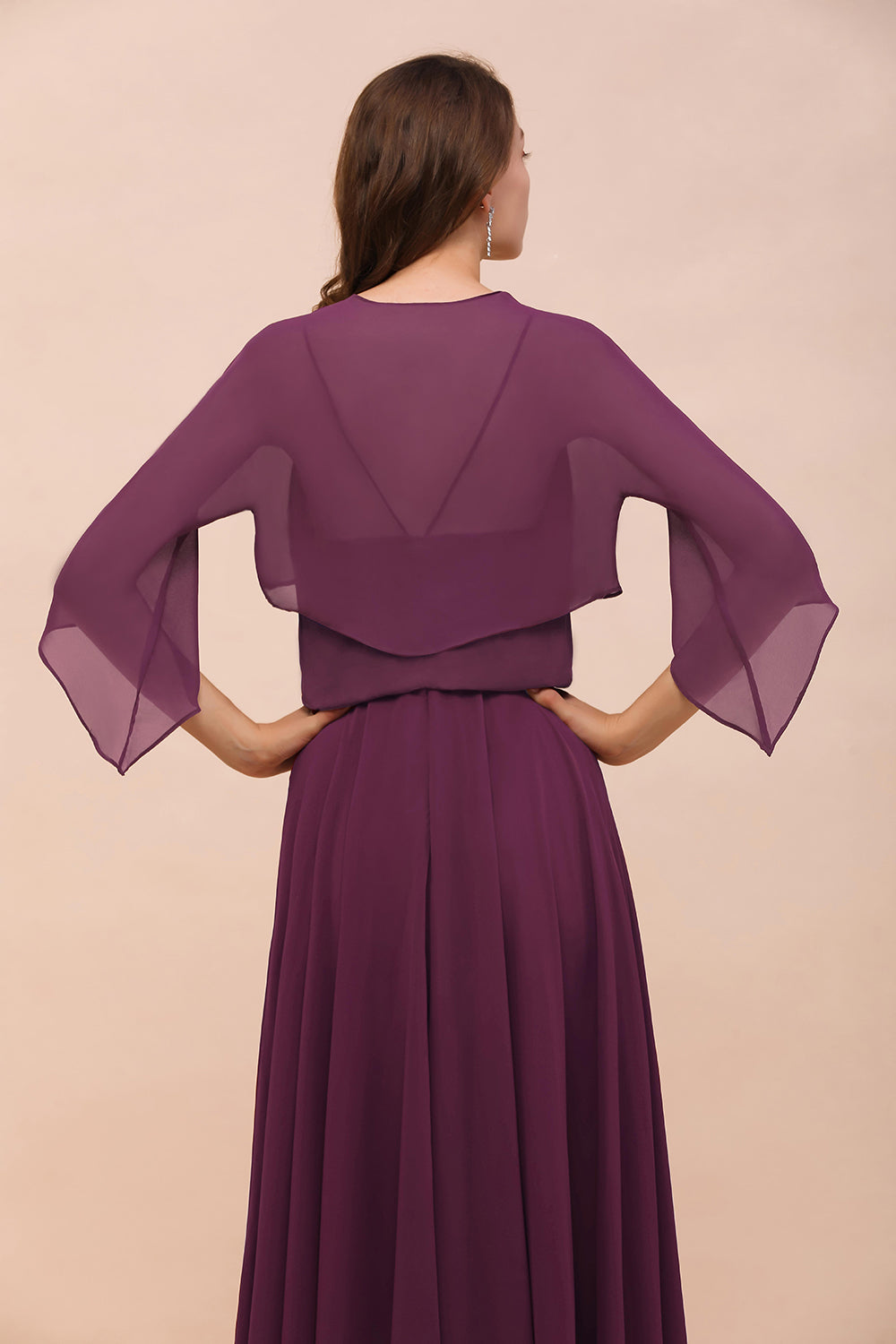 3/4 Sleeves Grape Chiffon Special Occasions Wrap