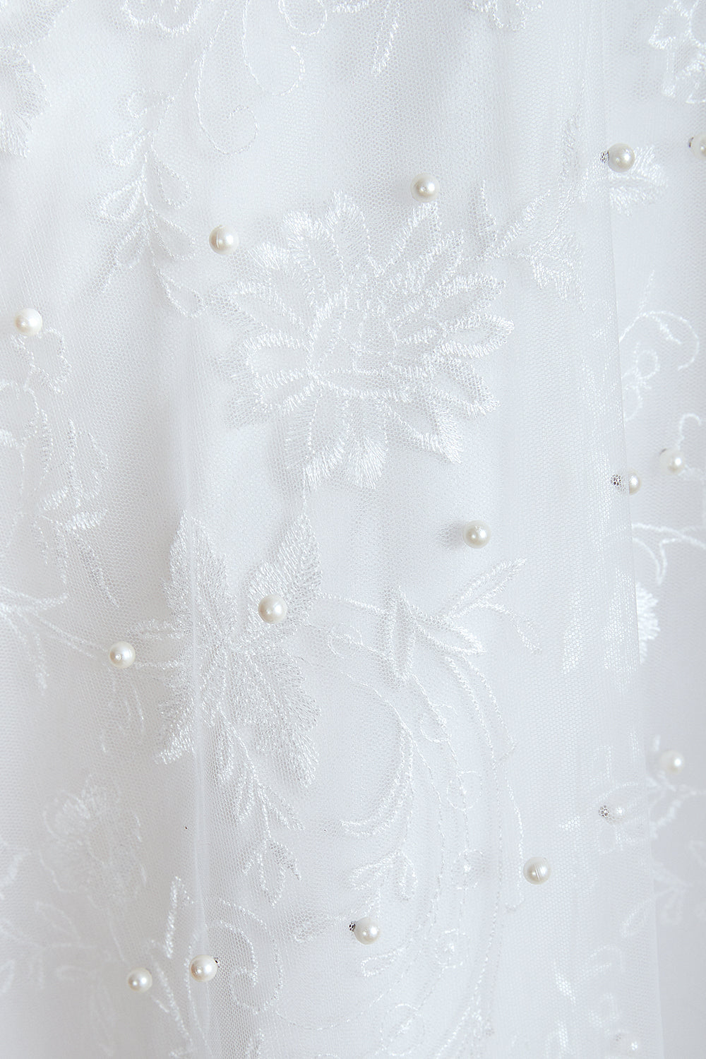 Elegant Long V-neck Tulle A-line White Wedding Dress