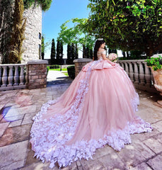 Elegant Long Off the Shoulder Tulle Ball Gown Quinceanera Dress