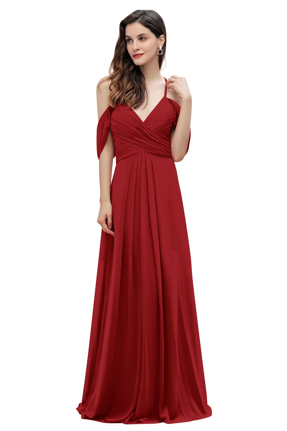 Off the Shoulder A-Line V-neck Chiffon Bridesmaid Dress Floor length Wedding Party Dress