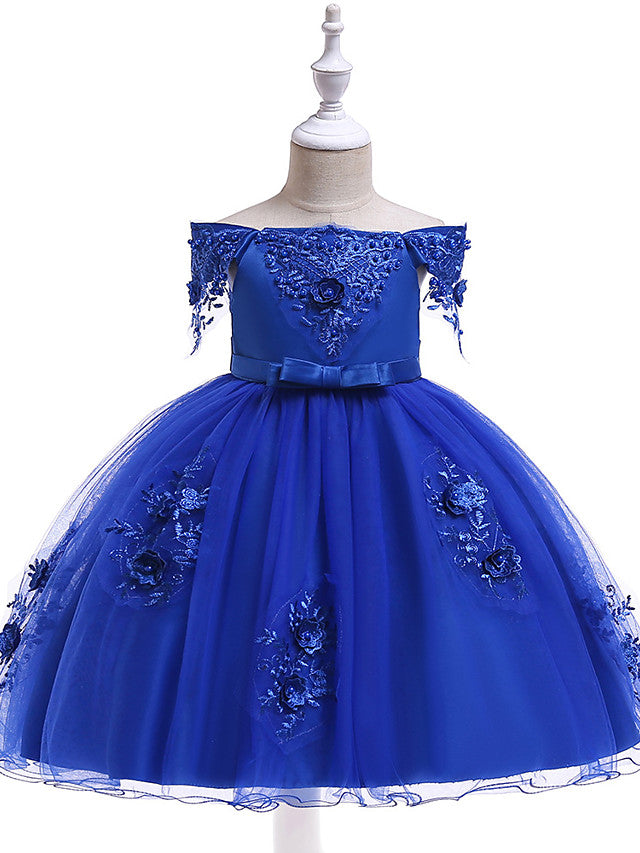 Ball Gown Off the Shoulder Knee Length Tulle Flower Girl Dresses
