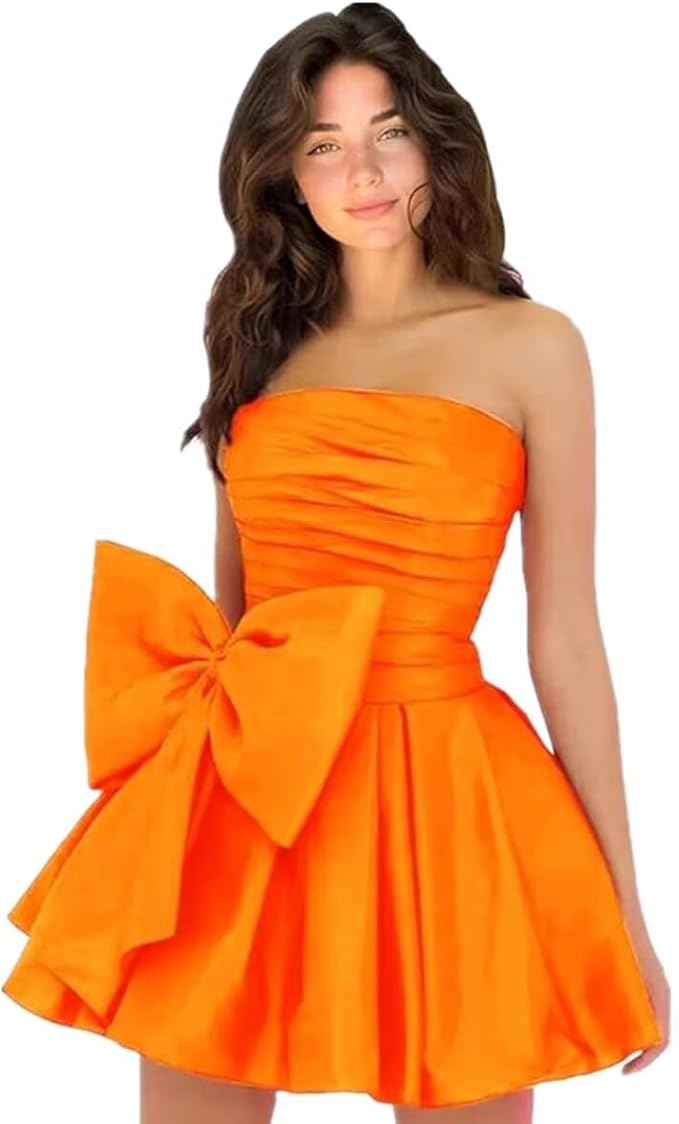 Simple Short A-line Strapless Sleeveless Ruffle Satin Homecoming Dress