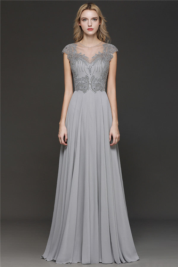 Crystal Appliques Sweetheart Cap sleeves Side Slit Bridesmaid Dress