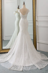 Elegant Long Mermaid Sweetheart Lace Wedding Dress with Cap Sleeves