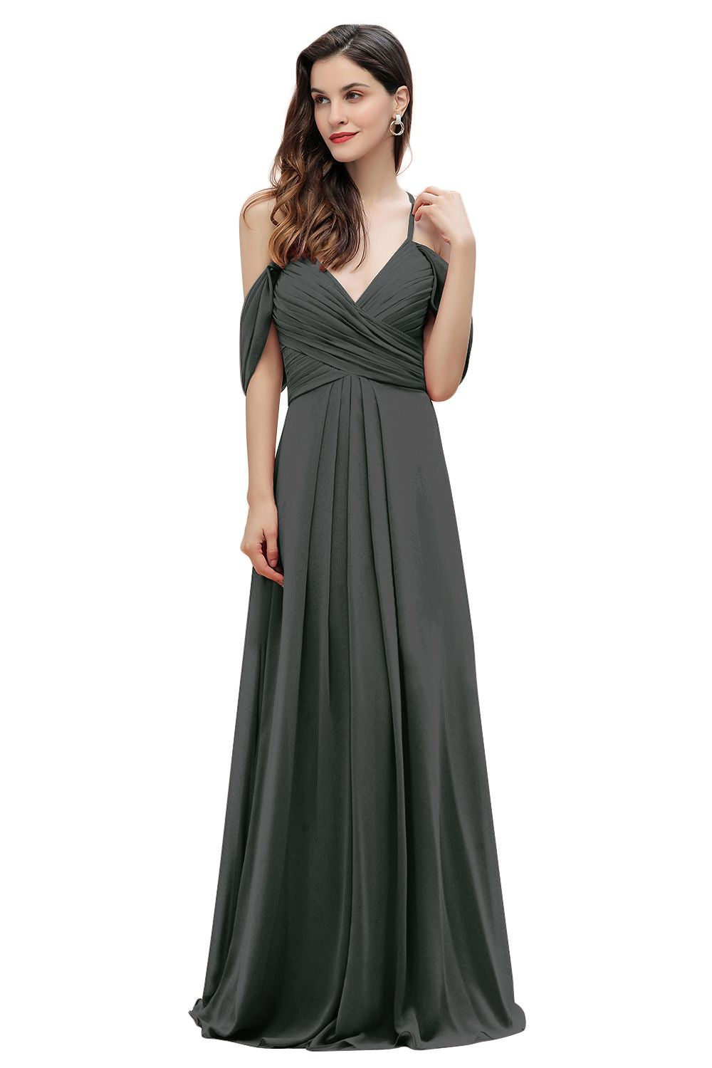 Off the Shoulder A-Line V-neck Chiffon Bridesmaid Dress Floor length Wedding Party Dress