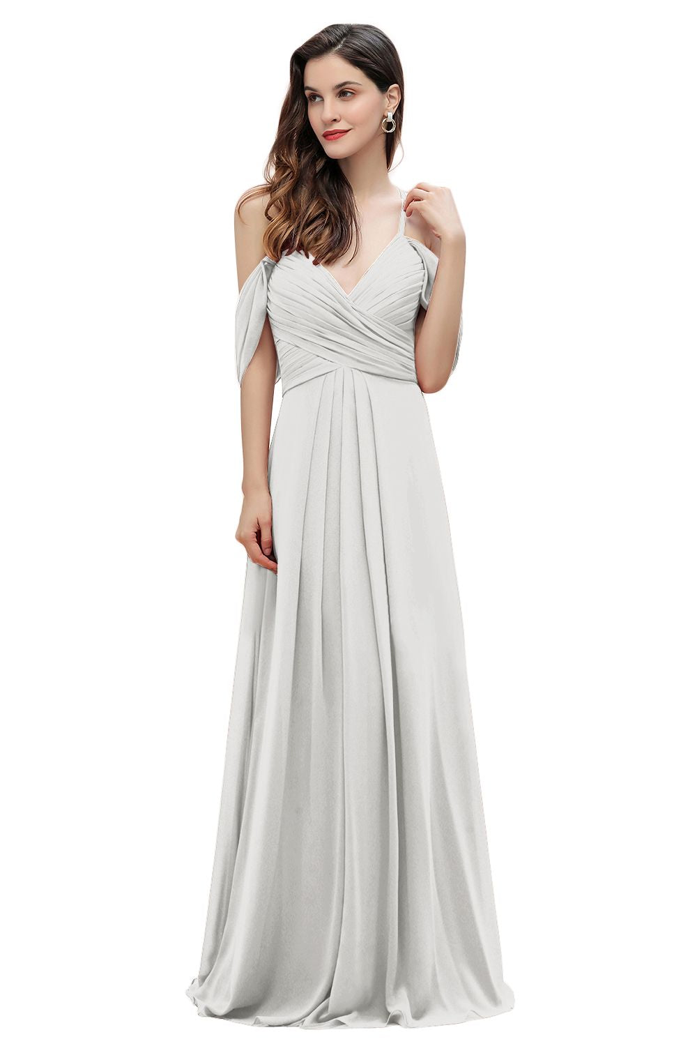 Off the Shoulder A-Line V-neck Chiffon Bridesmaid Dress Floor length Wedding Party Dress