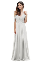 Off the Shoulder A-Line V-neck Chiffon Bridesmaid Dress Floor length Wedding Party Dress