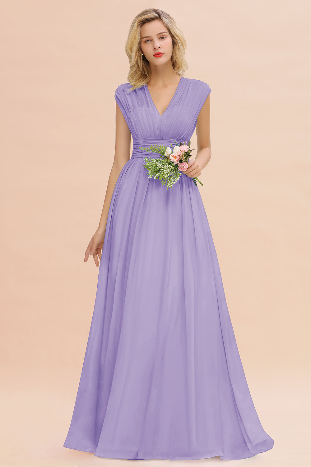 Chiffon V-Neck Sleeveless Elegant A-line Ruffles Bridesmaid Dress