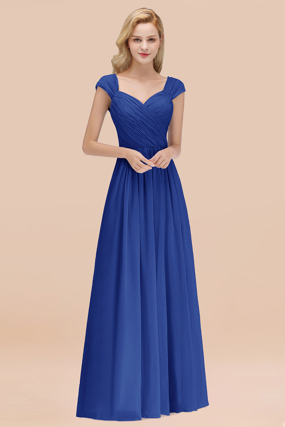 A-Line Chiffon Straps Sweetheart Sleeveless Floor Length Bridesmaid Dress with Ruffles