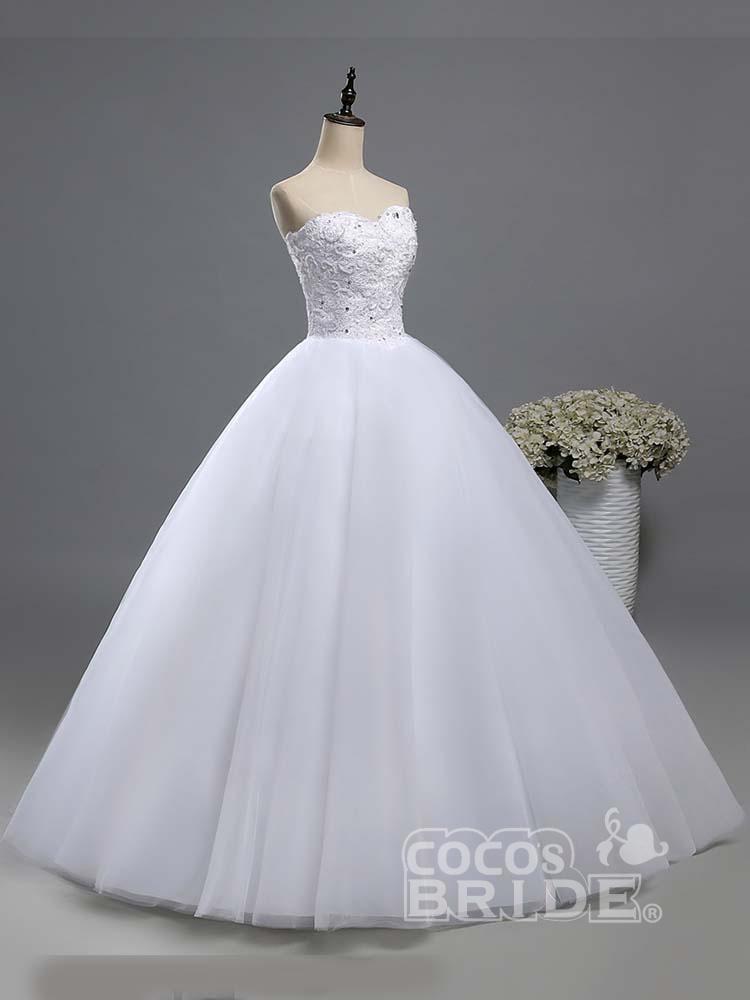 Gorgeous Long Sweetheart Beaded Tulle Lace Ball Gown Wedding Dresses