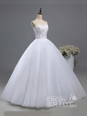 Gorgeous Long Sweetheart Beaded Tulle Lace Ball Gown Wedding Dresses