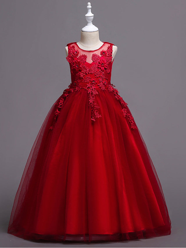 Princess Lace Tulle Floor Length Flower Girl Dresses for Wedding
