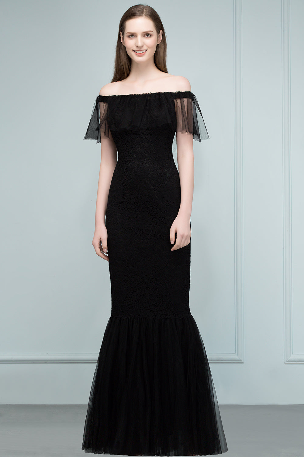 Long Off The Shoulder Black Mermaid Formal Evening Dress