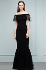 Long Off The Shoulder Black Mermaid Formal Evening Dress