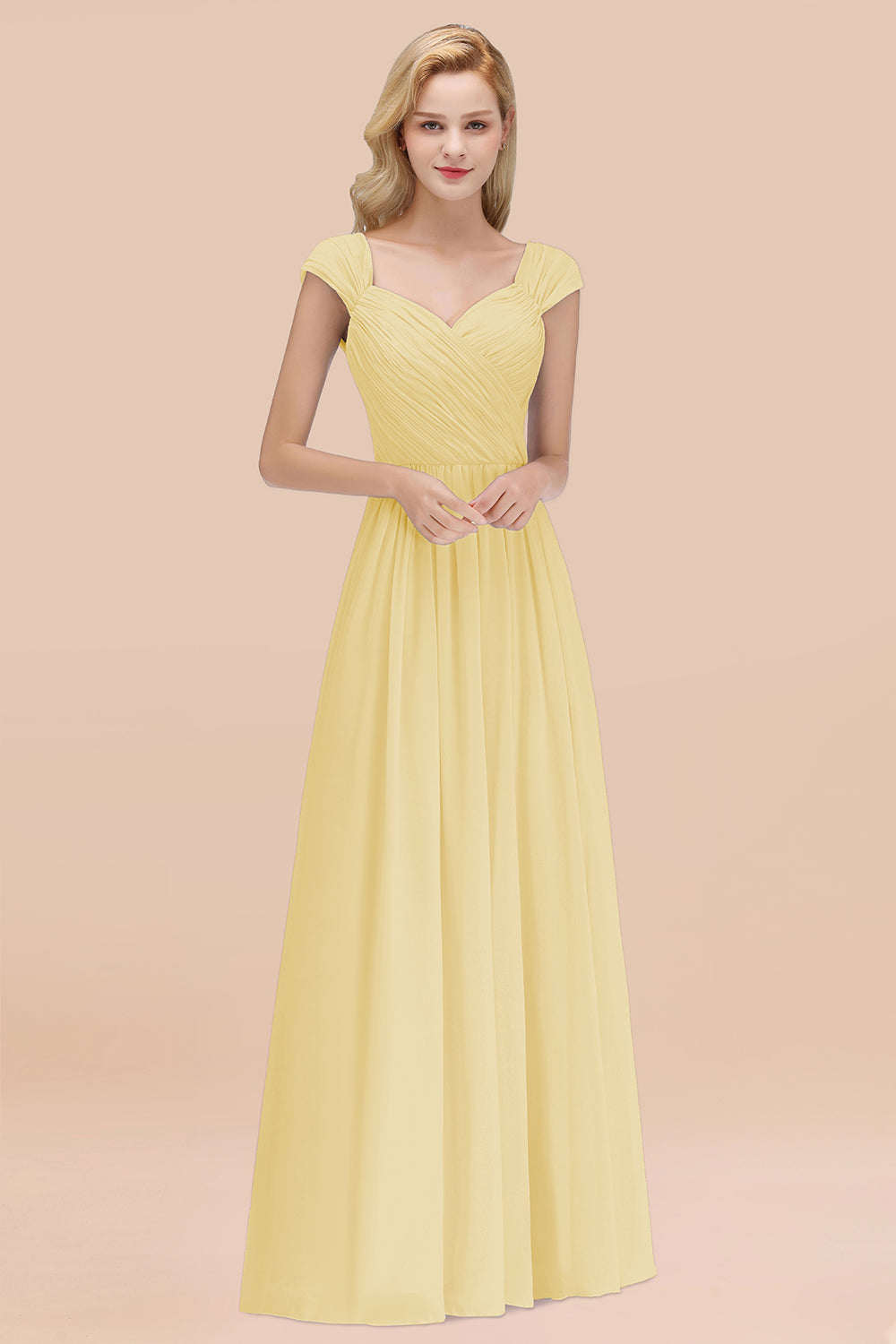 A-Line Chiffon Straps Sweetheart Sleeveless Floor Length Bridesmaid Dress with Ruffles