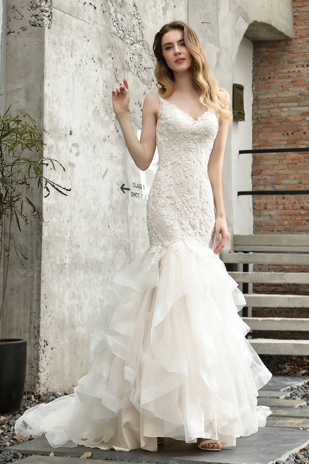 Ivory Long Mermaid Sweetheart Floral Lace Floor Length Wedding Dresses