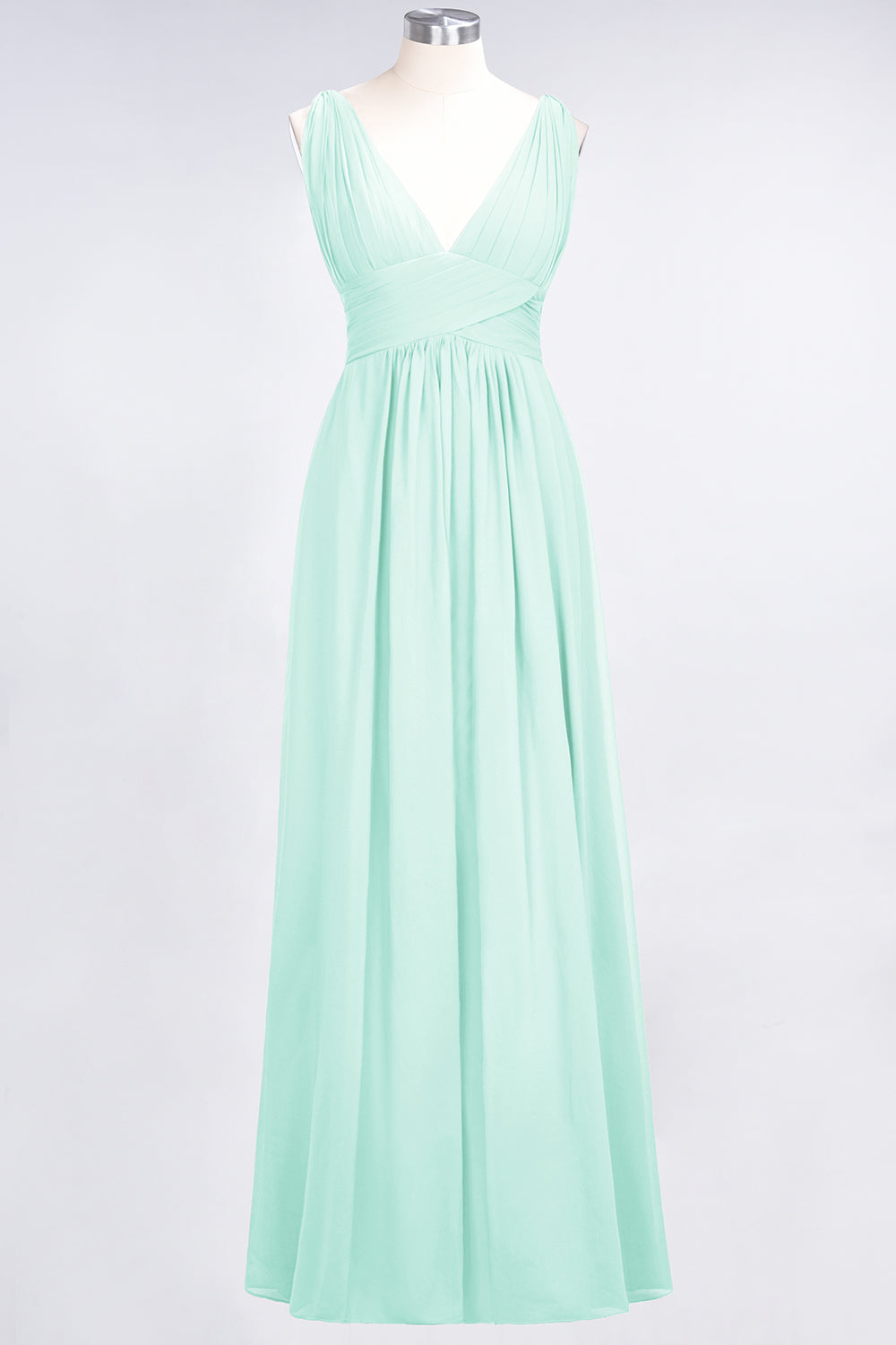 A-Line Chiffon V-Neck Sleeveless Floor Length Bridesmaid Dress with Ruffle