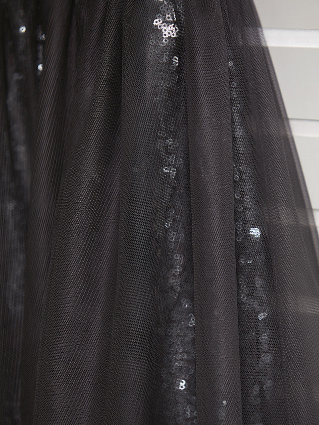 Long A-Line One Shoulder Tulle Junior Bridesmaid Dress