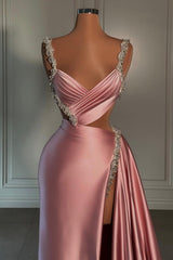 Long Spaghetti Straps V-Neck Mermaid Prom Dress with Slit