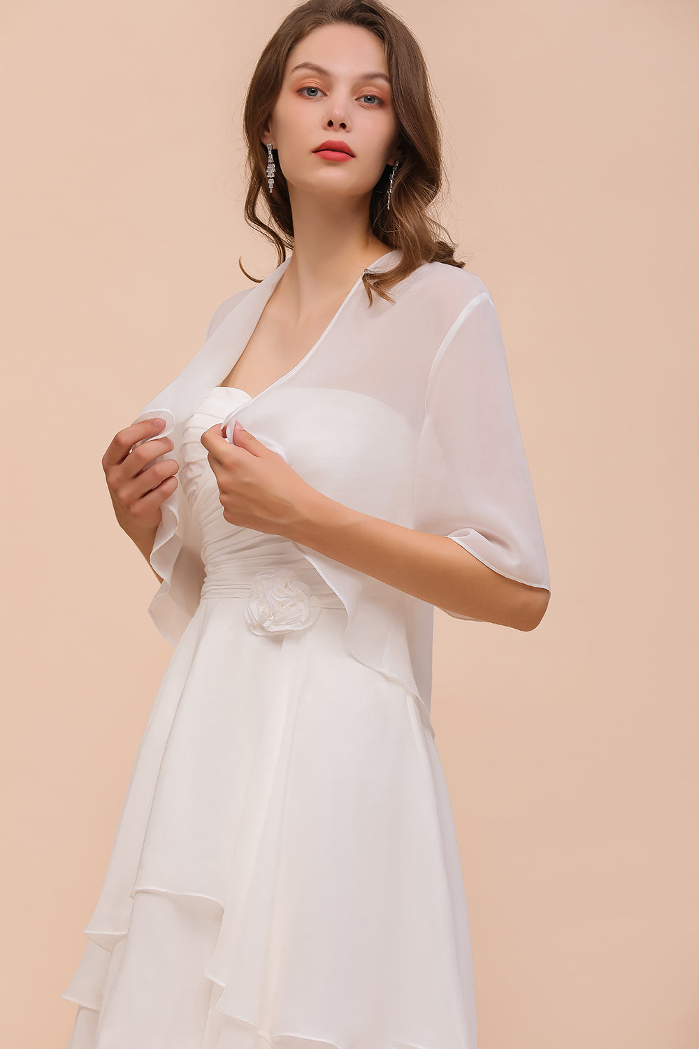 BM1061 White Short Sleeves Chiffon Special Occasions Wraps