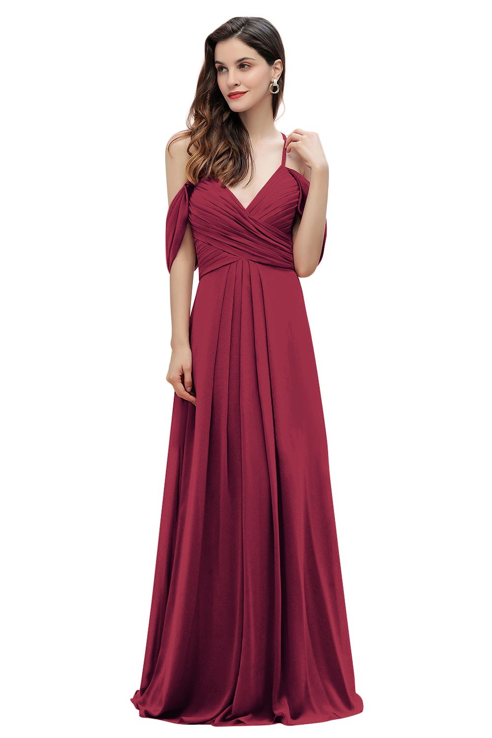 Off the Shoulder A-Line V-neck Chiffon Bridesmaid Dress Floor length Wedding Party Dress