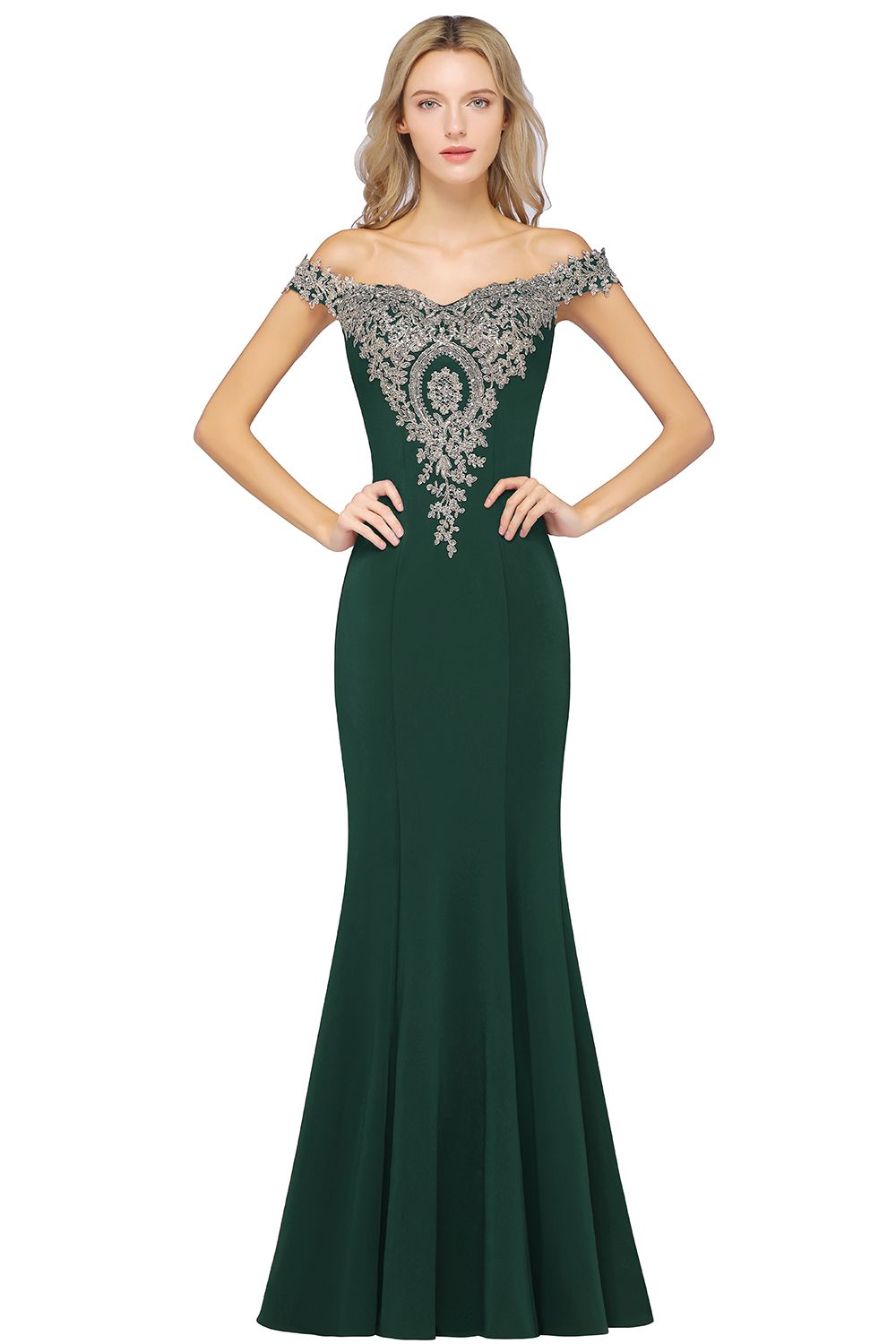 Dusty Rose Long Mermaid Off the Shoulder Satin Lace Formal Evening Dresses
