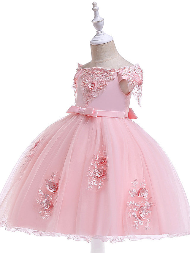 Ball Gown Off the Shoulder Knee Length Tulle Flower Girl Dresses