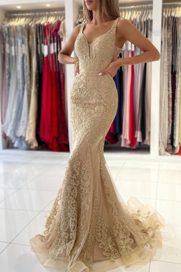 Long Mermaid Sweetheart Prom Dress with Floral Lace Appliques