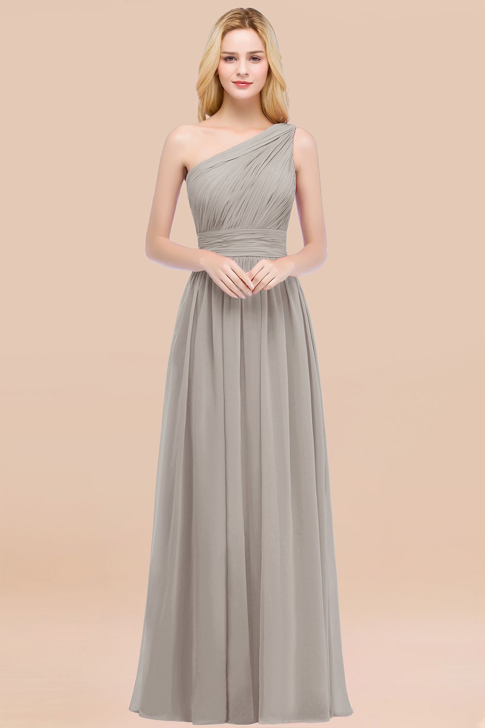 Elegant A-Line Chiffon One Shoulder Sleeveless Ruffles Floor Length Bridesmaid Dresses