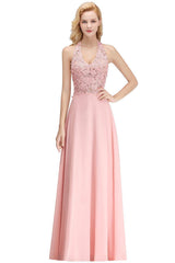 Halter Composite Emulation Silk A-line Floor Length Bridesmaid Dress