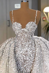 Long Sweetheart Sequins Mermaid Wedding Dress With Ruffles Train
