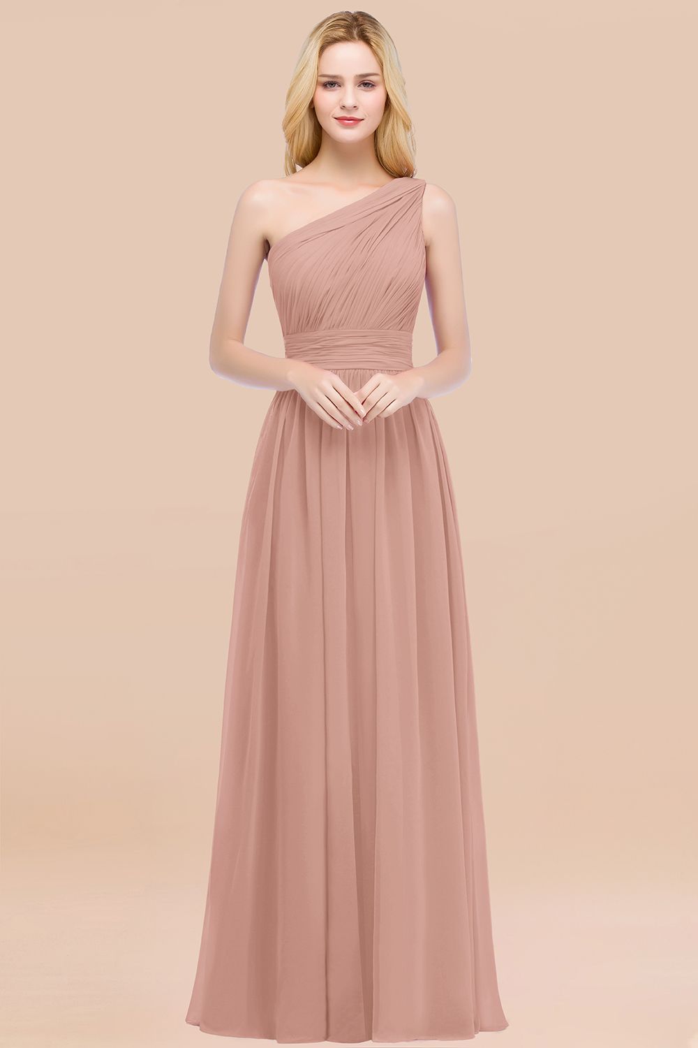 Elegant A-Line Chiffon One Shoulder Sleeveless Ruffles Floor Length Bridesmaid Dresses