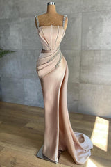 Sexy Long Mermaid Satin Prom Dress with Side Slit