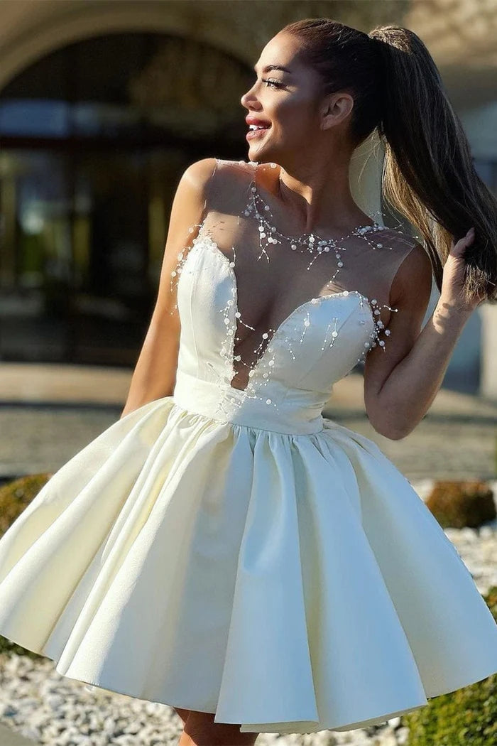 Elegant Short A-line Crew Neck Satin Homecoming Dresses