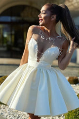Elegant Short A-line Crew Neck Satin Homecoming Dresses