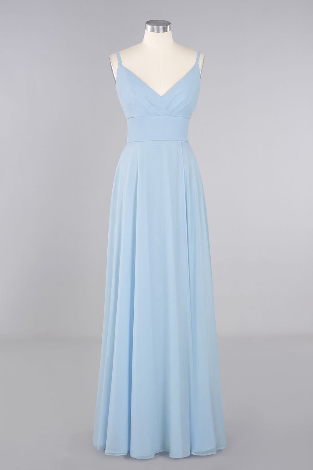 Vintage Spaghetti Straps V-neck A-line Chiffon Floor Length Bridesmaid Dress With Split
