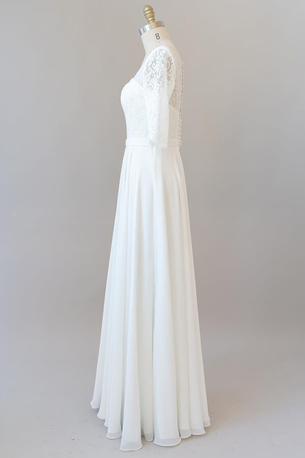 Elegant Long A-line Sweetheart Lace Chiffon Floor Length Wedding Dress