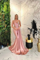 Sexy Long Mermaid V-neck Spaghetti Straps Glitter Prom Dresses