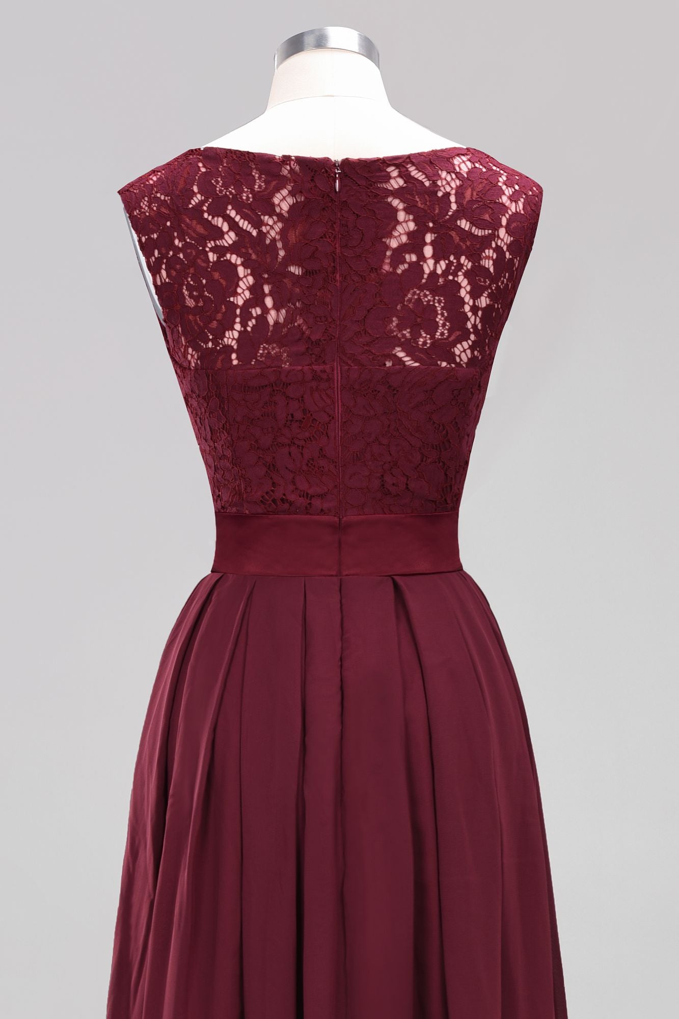 A-line Chiffon Lace Jewel Sleeveless Ruffles Floor Length Bridesmaid Dress