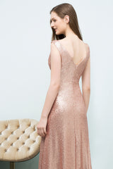 A-line Sequined Scoop Sleeveless Floor Length Bridesmaid Dress