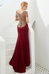 Mermaid Long Burgundy Jewel Lace Mermaid Formal Evening Dresses