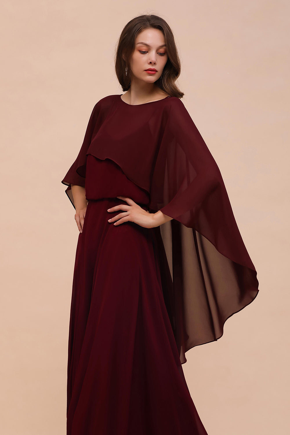 Chiffon Burgundy Long Special Occasions Wrap