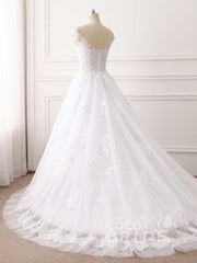 Long Tulle Lace Appliques Sweetheart Ball Gown Wedding Dresses